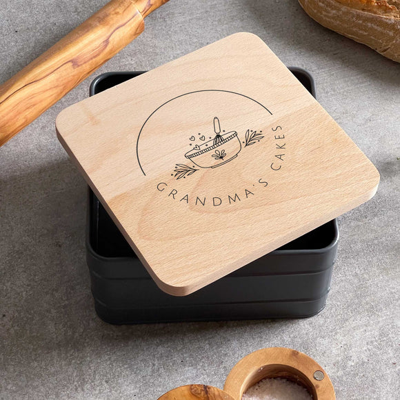 Personalised Cake Tin with Wooden Lid