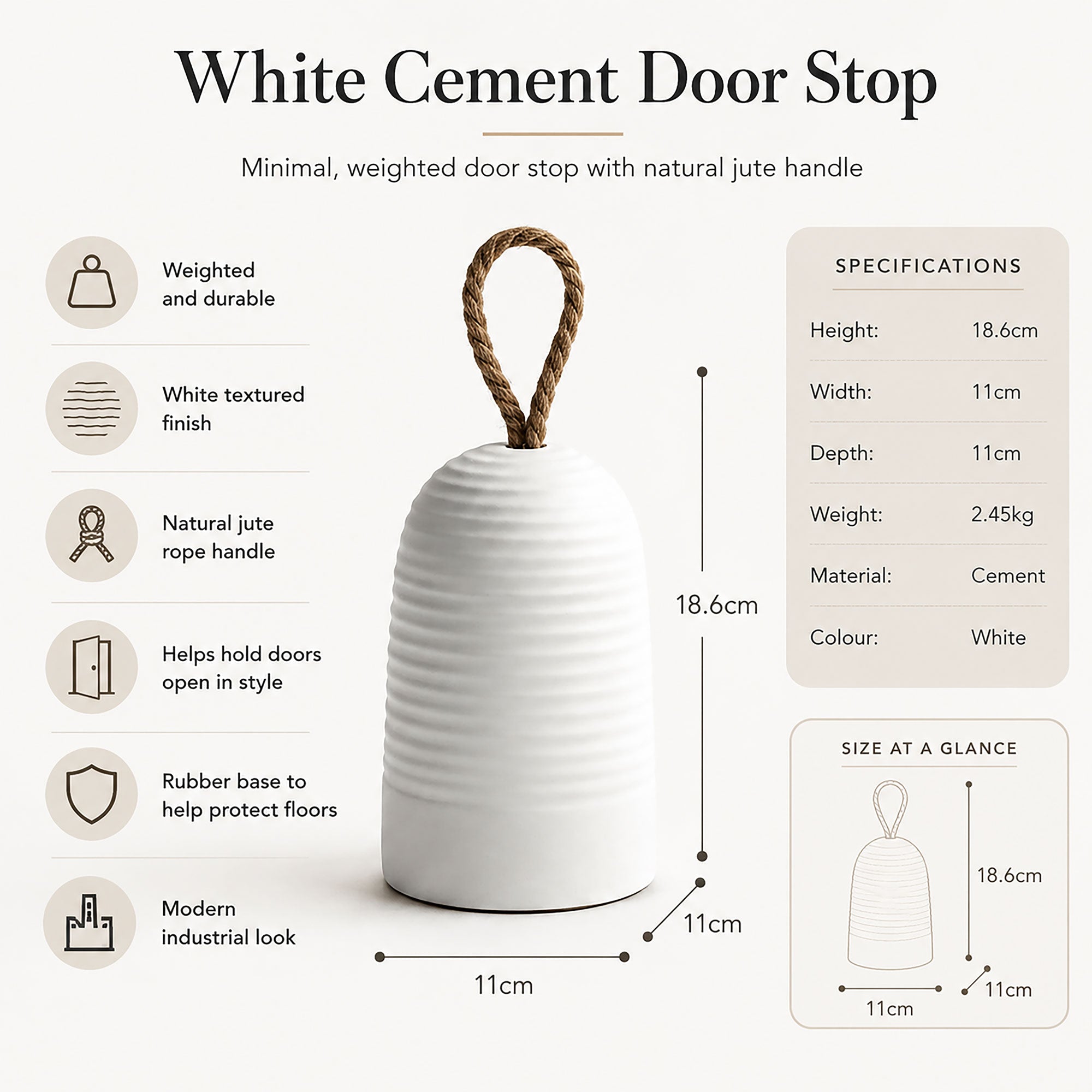 Cement Doorstop - White