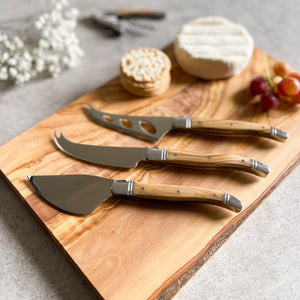 3 Piece Olive Wood Handle Cheese & Butter Knife Set