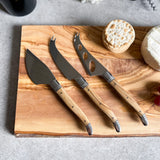 3 Piece Olive Wood Handle Cheese & Butter Knife Set