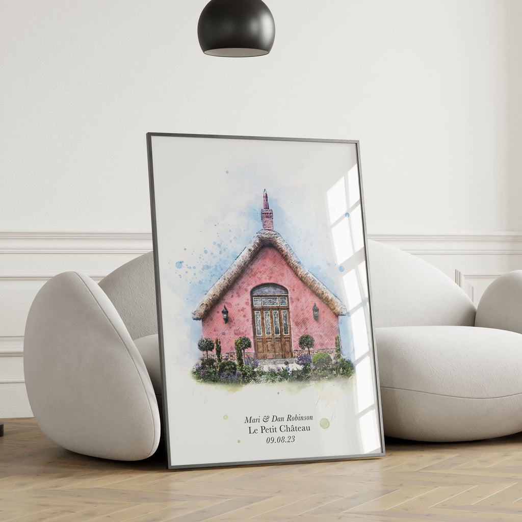 Personalised Watercolour Wedding Venue or Church Portrait Print