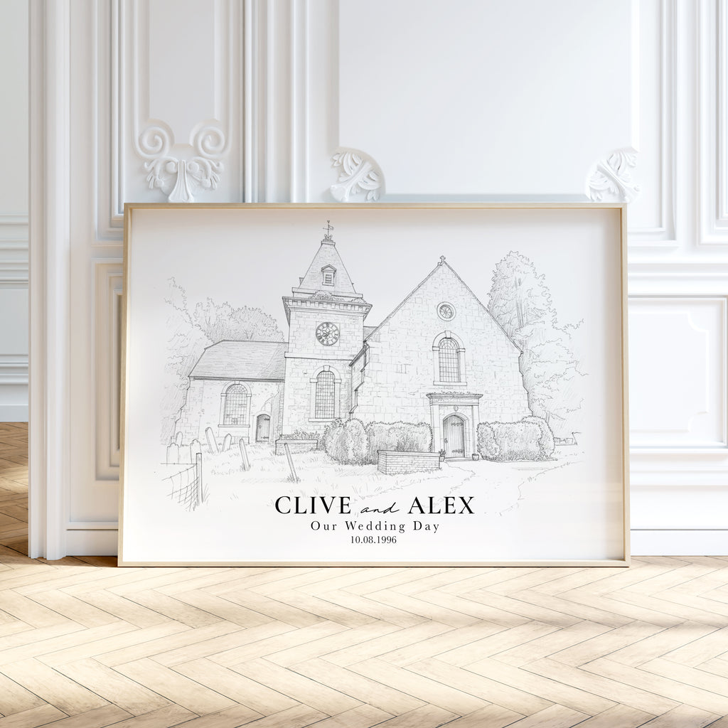 Personalised Fine Line Pencil Sketch Venue Print