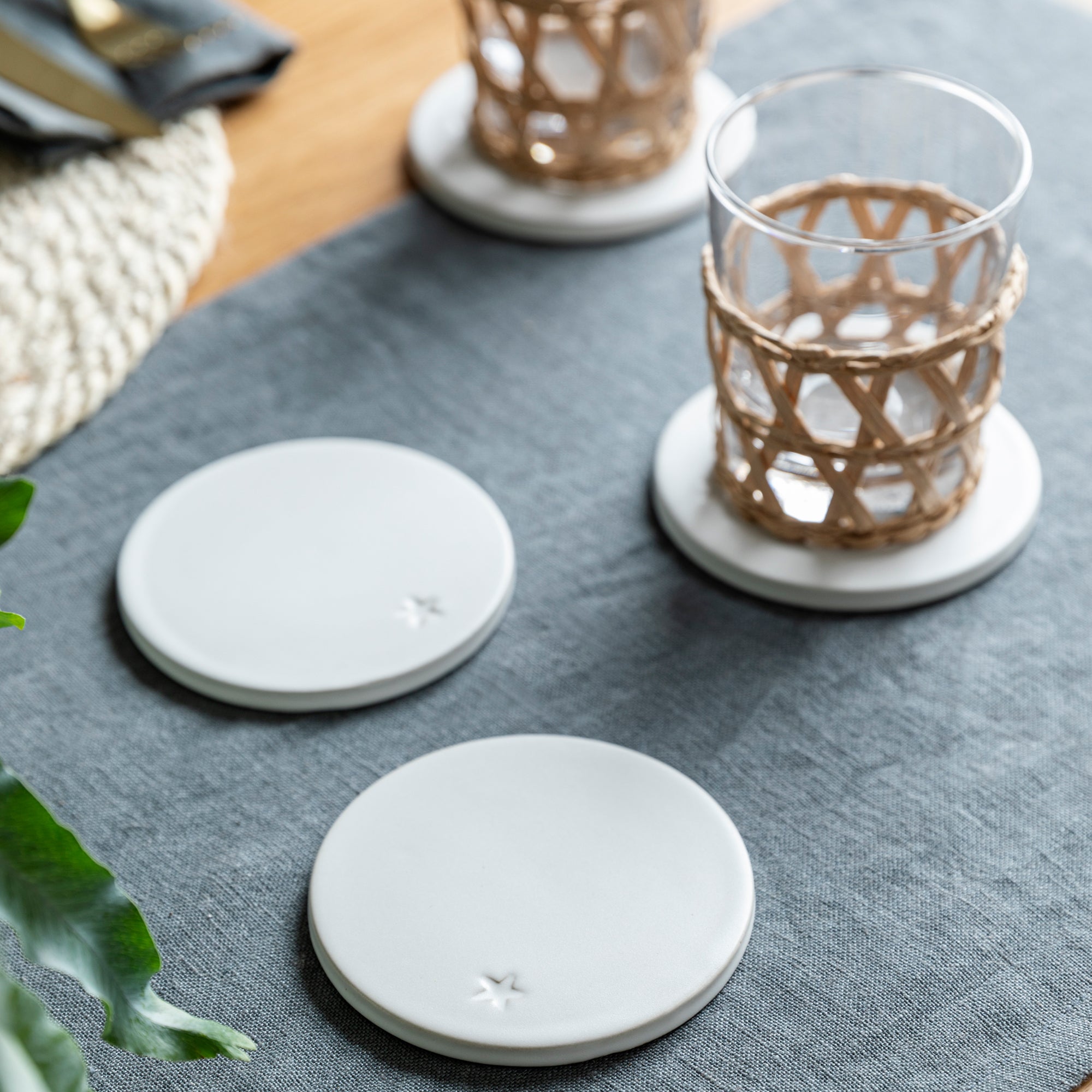 Set of 4 Ceramic Coasters with Debossed Star