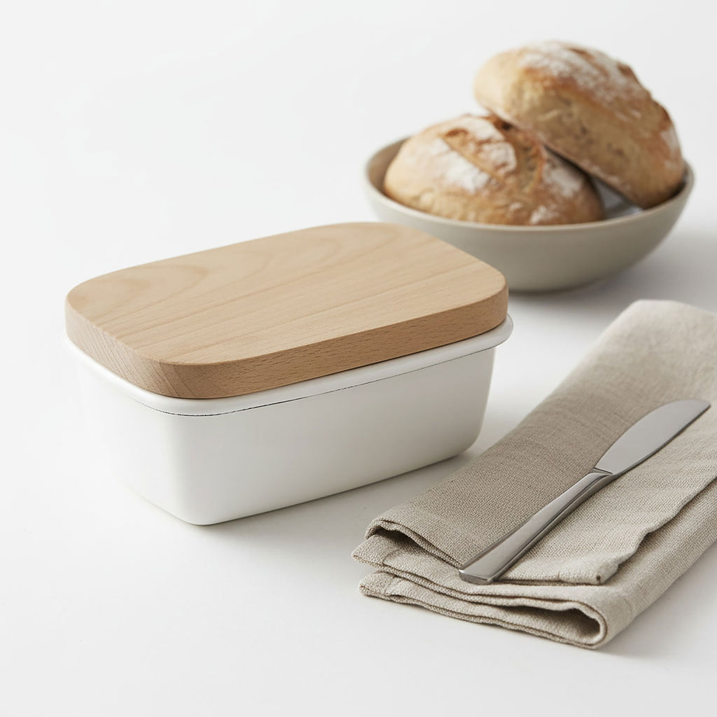 Enamel Scandi Butter Dish - Warm White