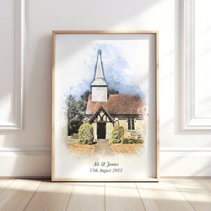 Personalised Watercolour Wedding Venue or Church Portrait Print