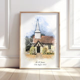 Personalised Watercolour Wedding Venue or Church Portrait Print