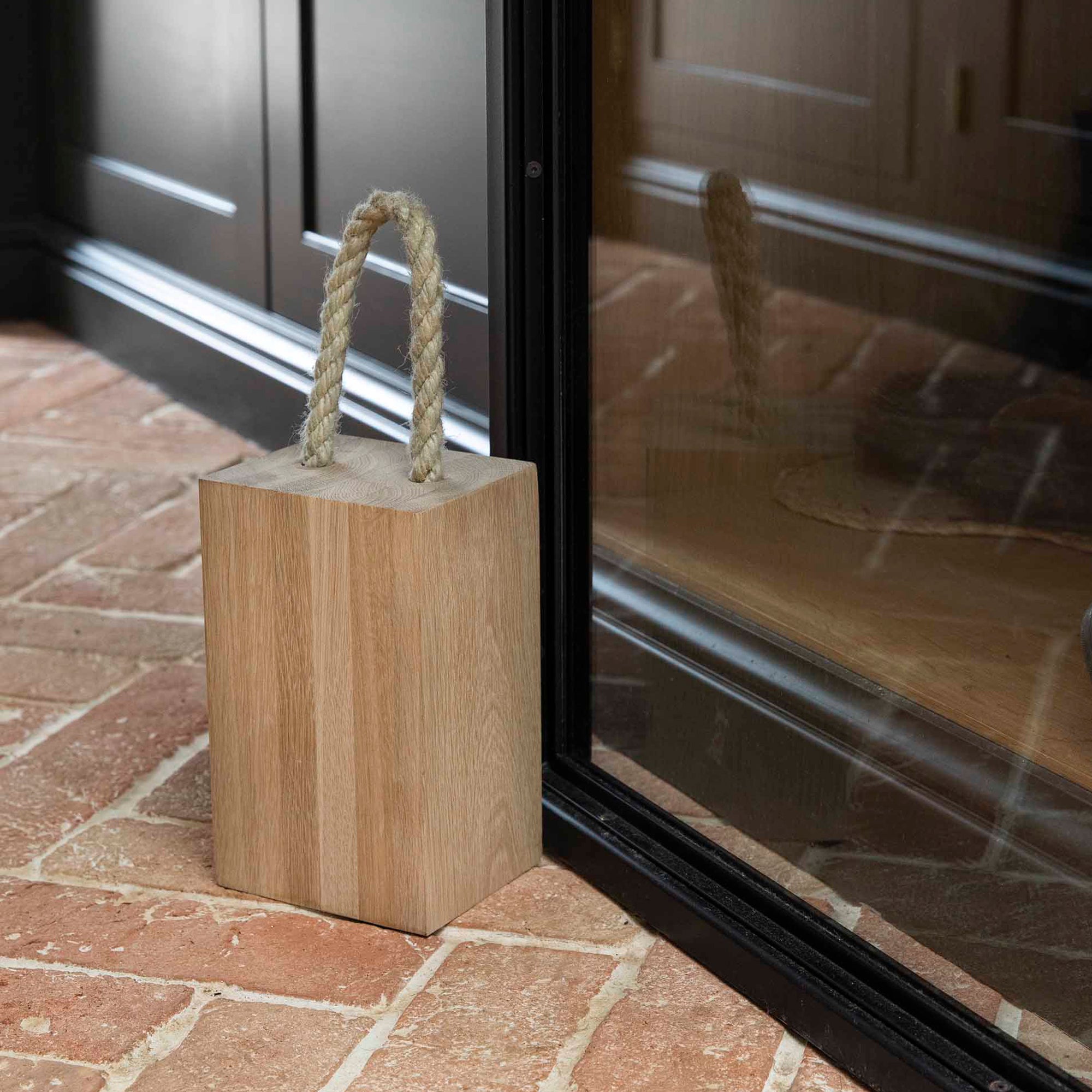 Solid Oak Door Stop with Rope Handle