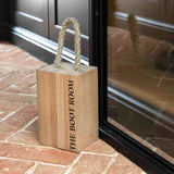 Personalised Solid Oak Door Stop with Rope Carrying Handle