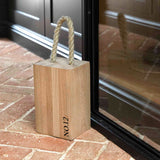 Personalised Solid Oak Door Stop with Rope Carrying Handle