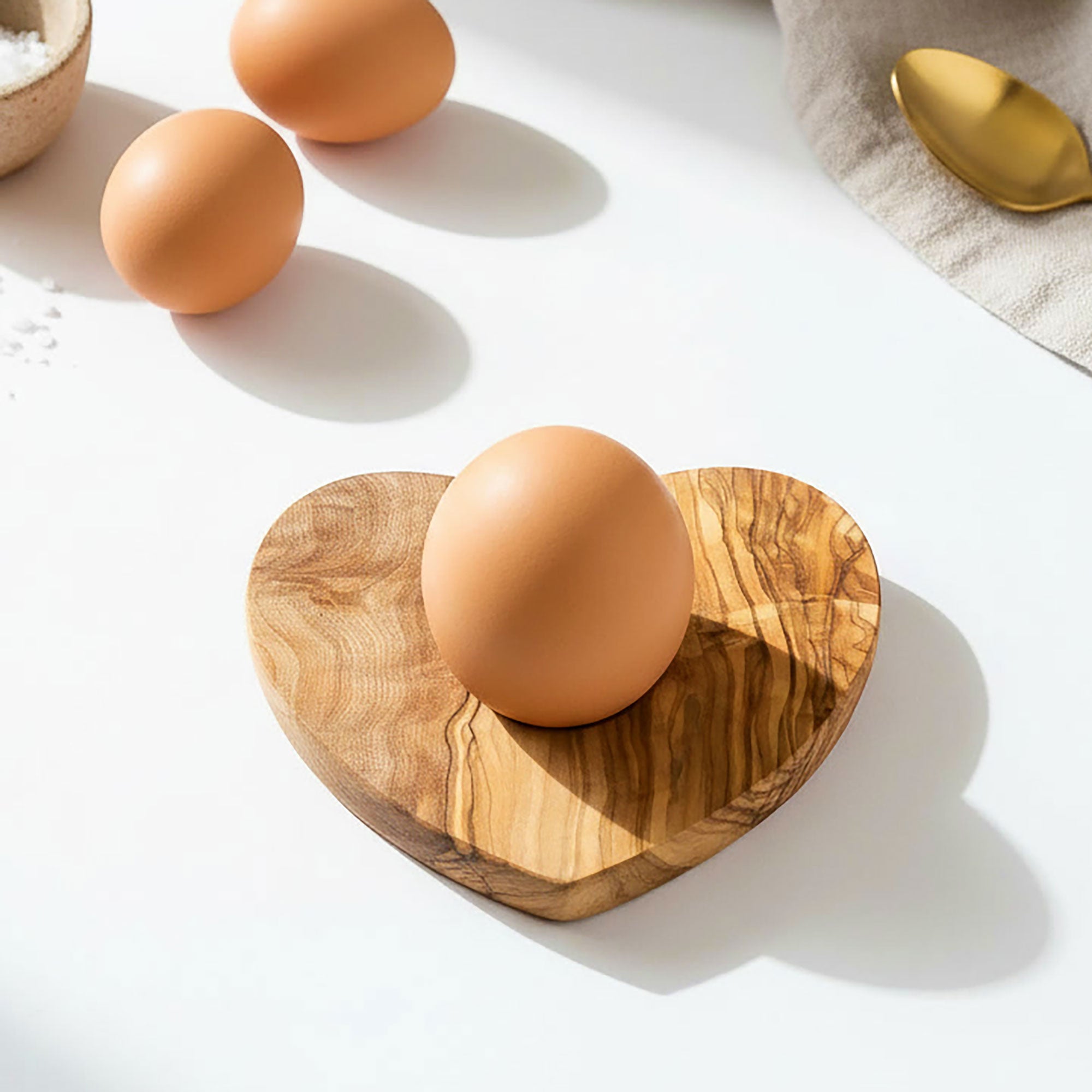 Olive Wood Heart Shape Egg Holder