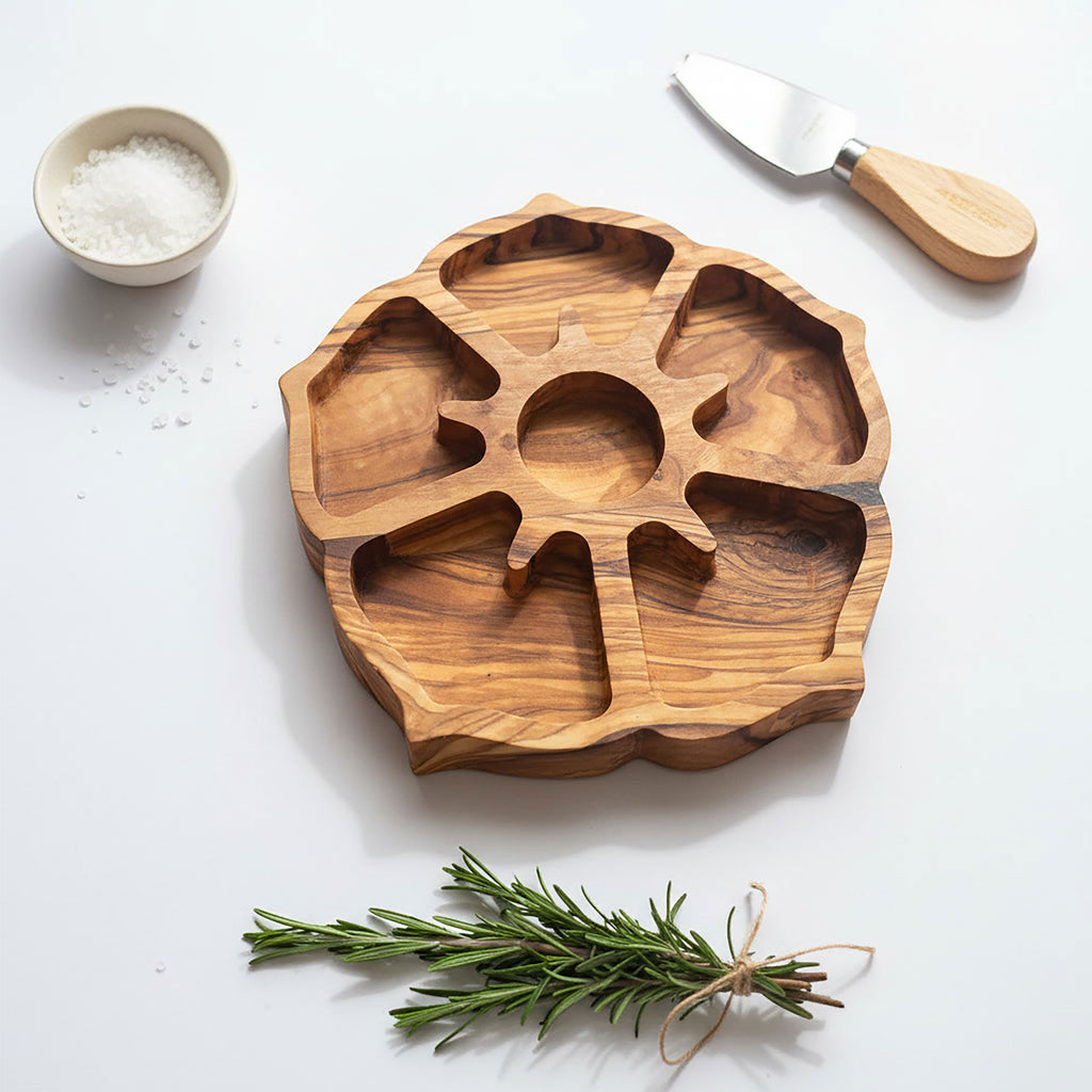 Olive Wood 6 Section Fancy Dipping Dish