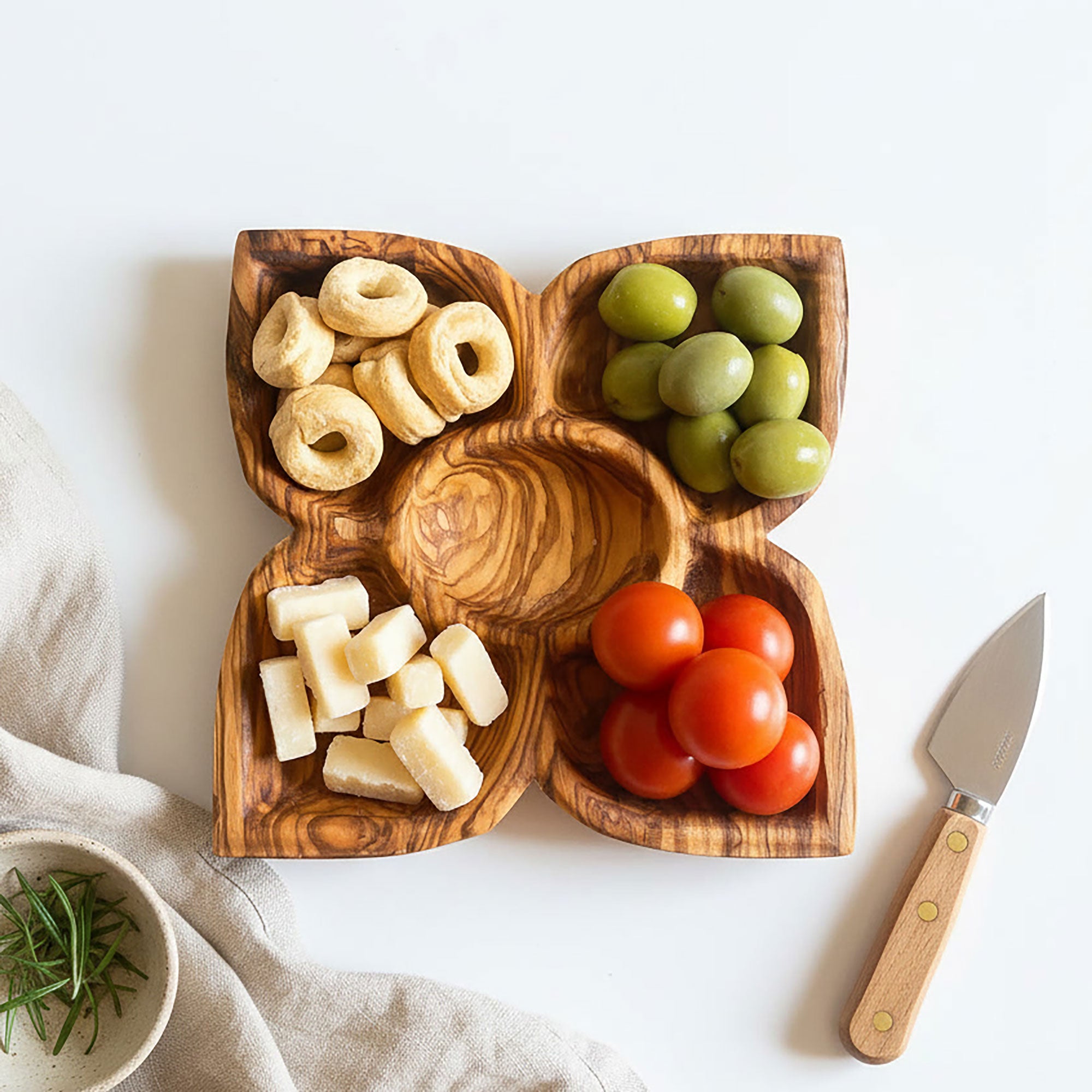 Olive Wood 5 Section Fancy Dipping Dish