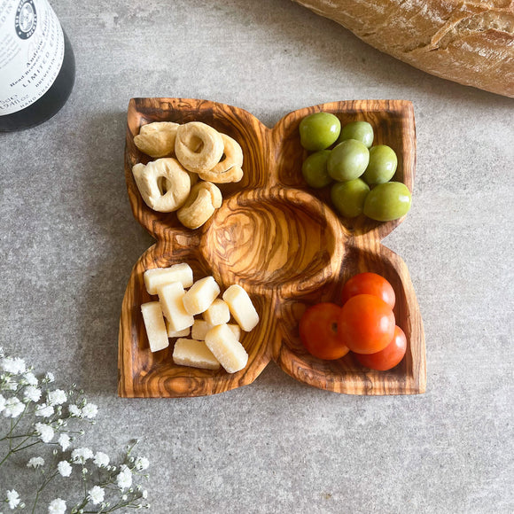 Olive Wood 5 Section Fancy Dipping Dish