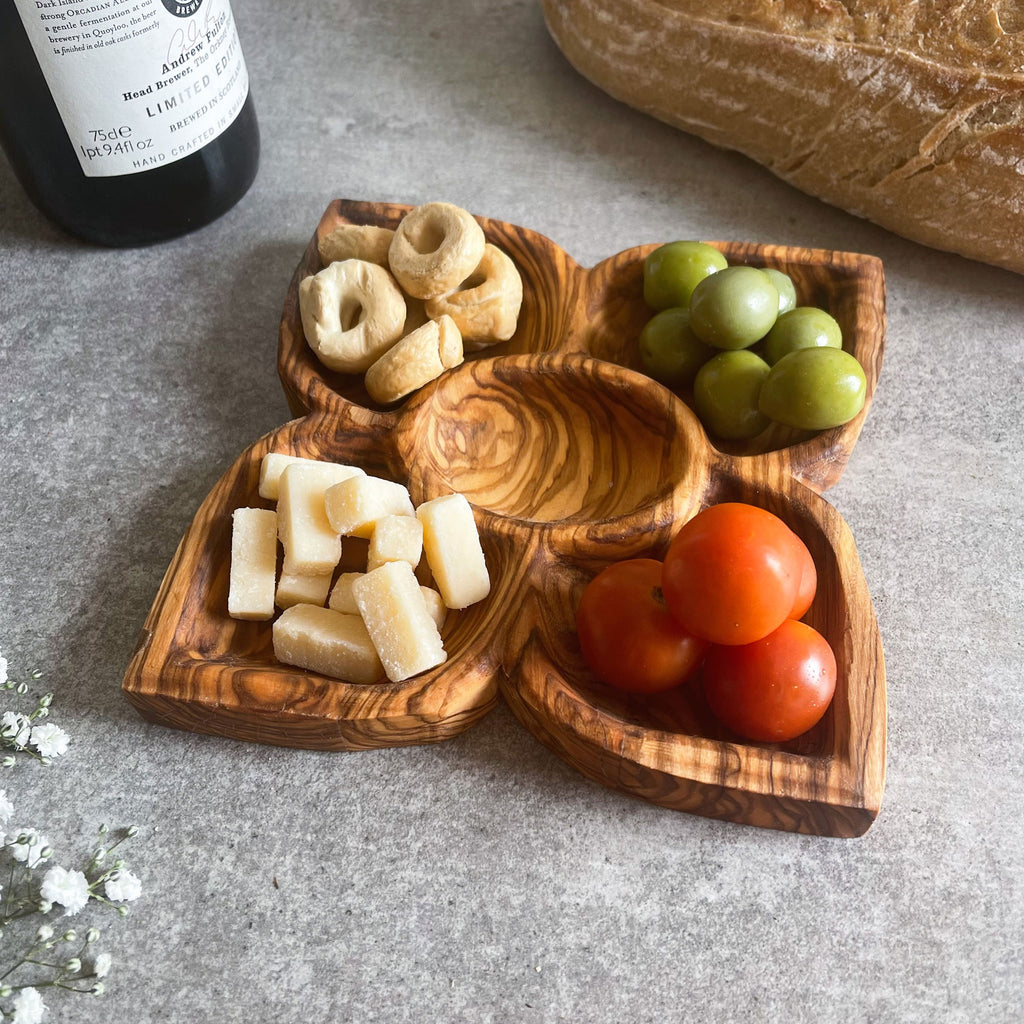Olive Wood 5 Section Fancy Dipping Dish