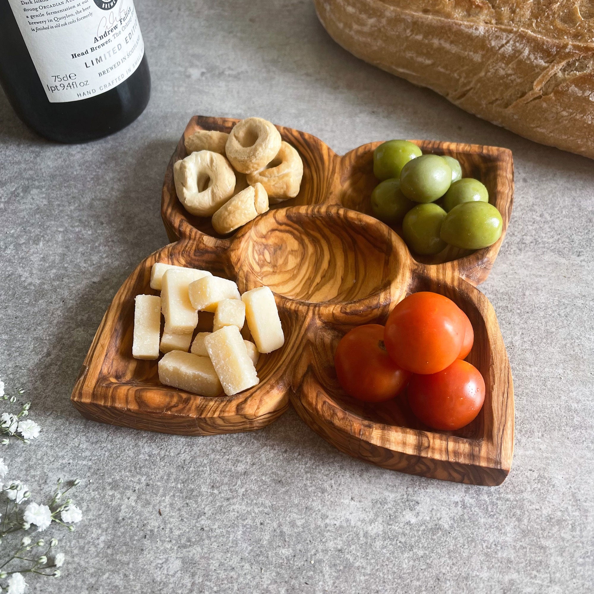 Olive Wood 5 Section Fancy Dipping Dish