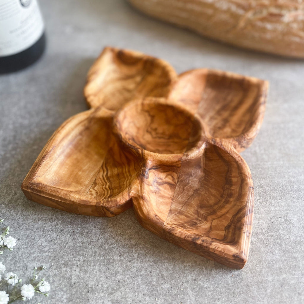 Olive Wood 5 Section Fancy Dipping Dish