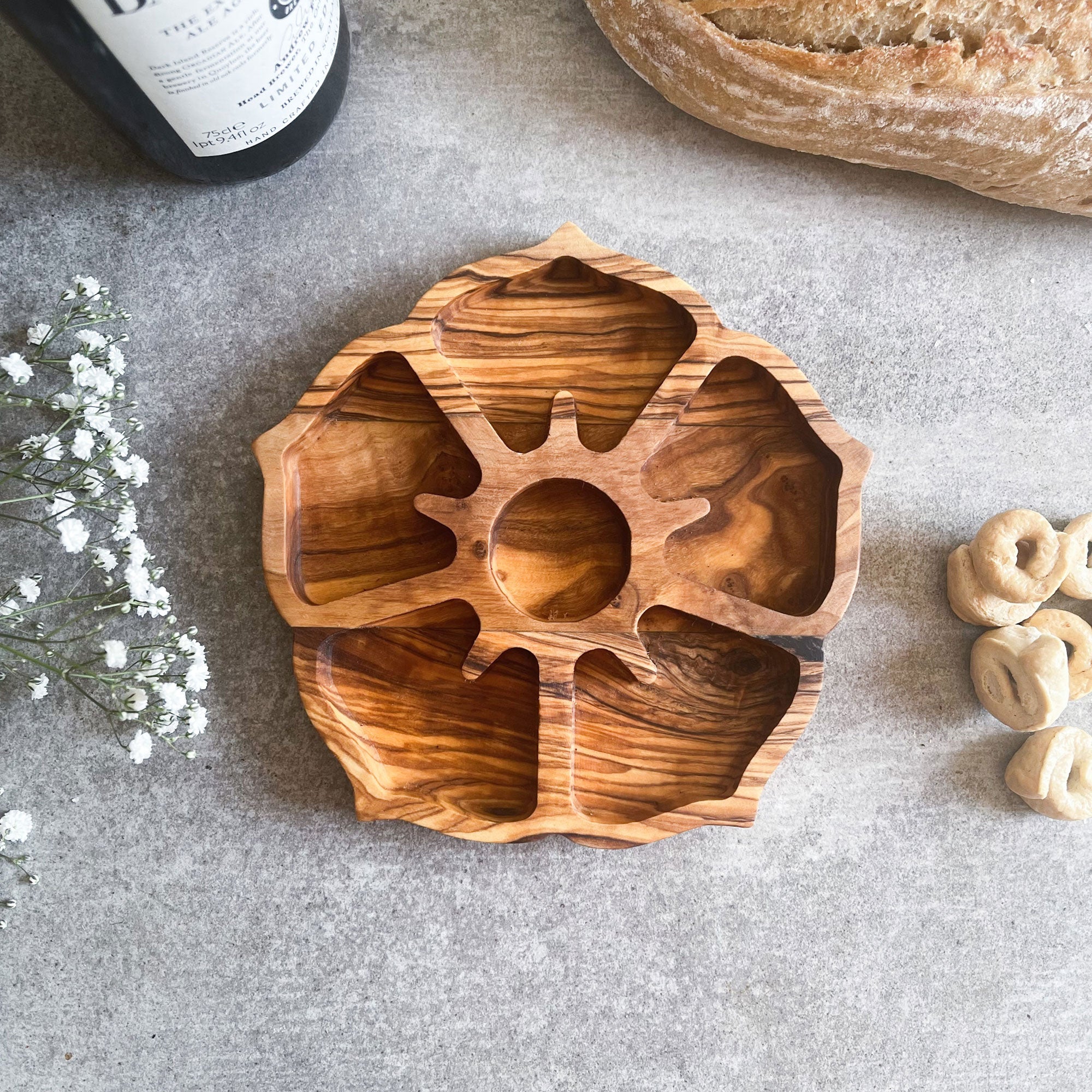 Olive Wood 6 Section Fancy Dipping Dish