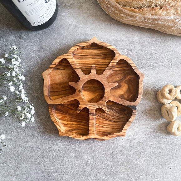 Olive Wood 6 Section Fancy Dipping Dish