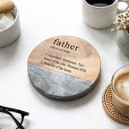 Father Definition Marble & Acacia Coaster