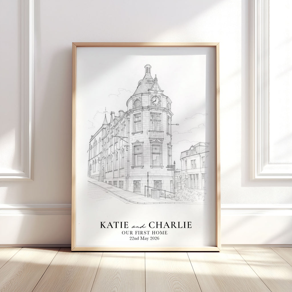Personalised Fine Line Pencil Sketch Venue Print