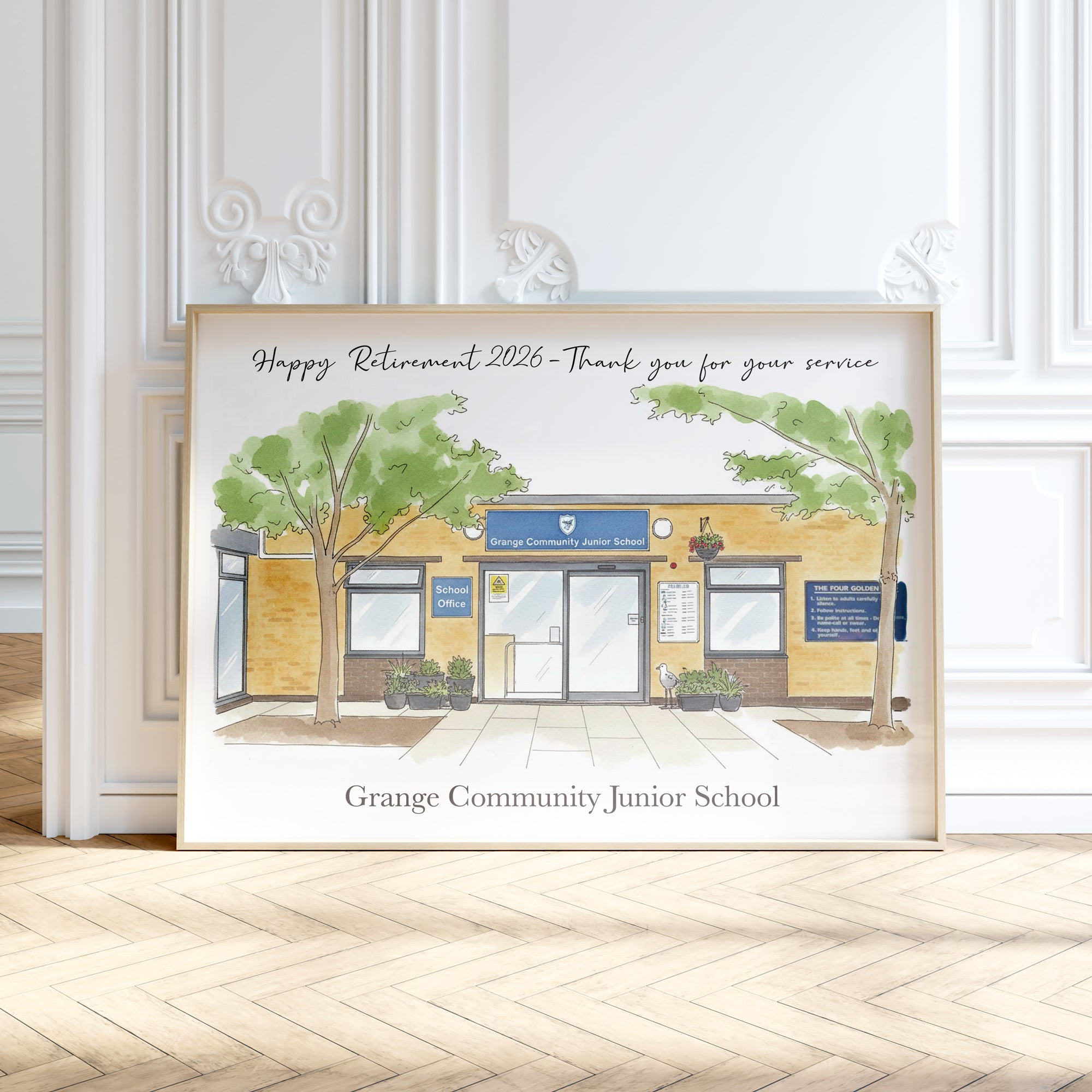 Personalised Workplace Illustration Portrait Print | Retirement Gift