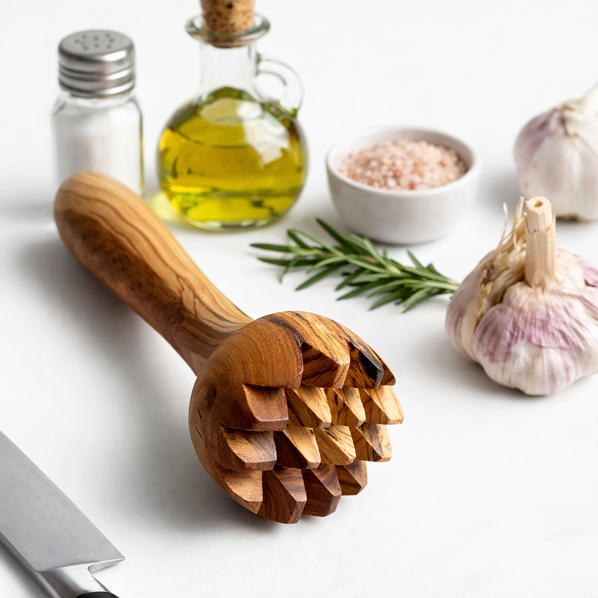 Mediterranean Olive Wood Garlic Masher - Length 15cm