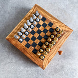 Luxury Olive Wood Chess Board with Chess Pieces