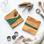 Handmade Olive Wood & Resin Drinks Coasters