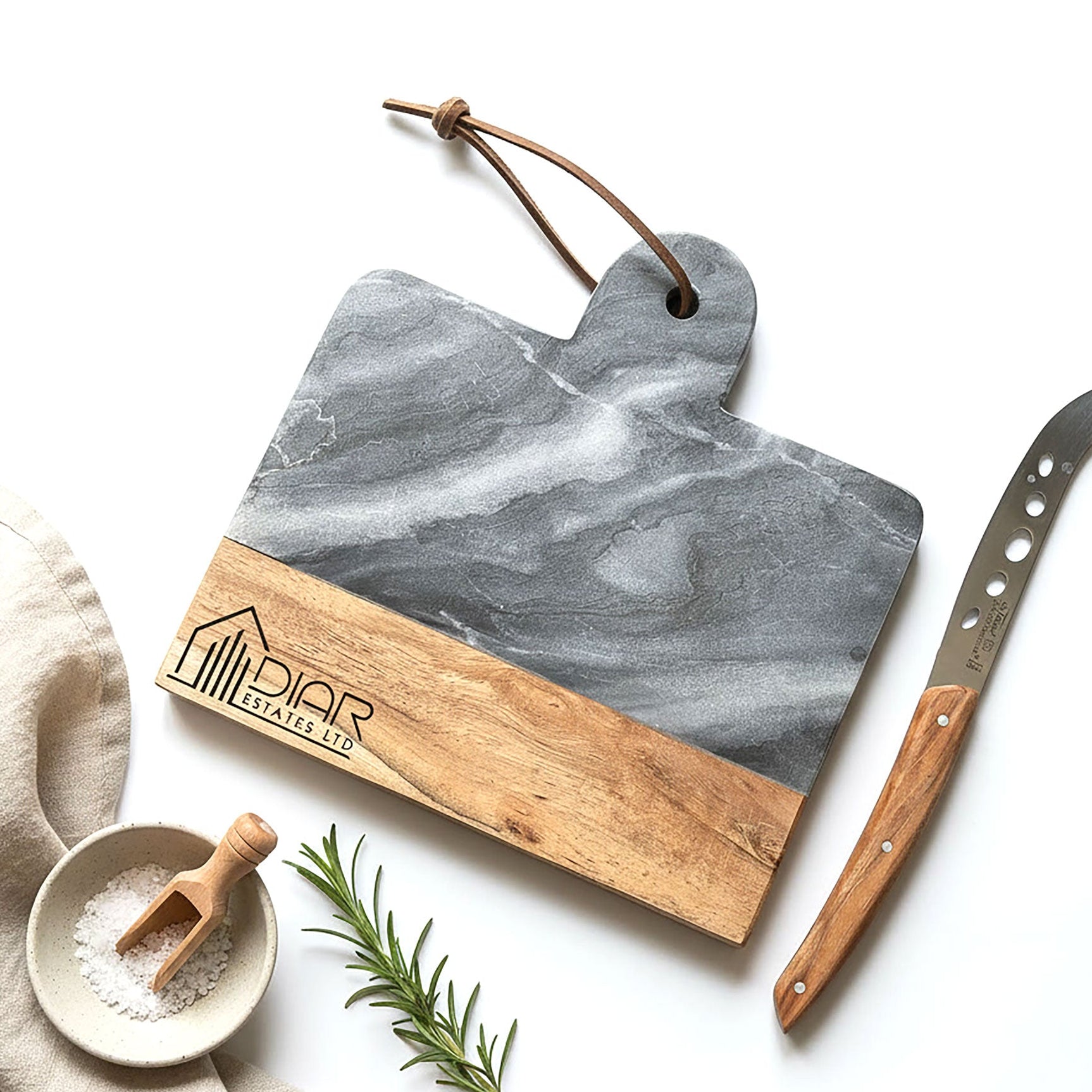 Your Own Logo Engraved Grey Marble & Acacia Board