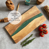 Olive Wood Resin River Cheese Board - Green Vein | Length 15.7" (40cm)