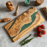 Olive Wood Resin River Cheese Board - Green Vein | Length 15.7" (40cm)