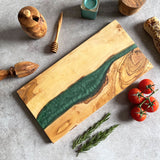 Olive Wood Resin River Cheese Board - Green Vein | Length 15.7" (40cm)