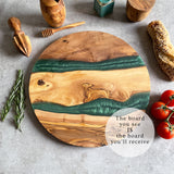 Large Olive Wood Serving River Board with Dual Green Veins - Dia 14" (35cm)