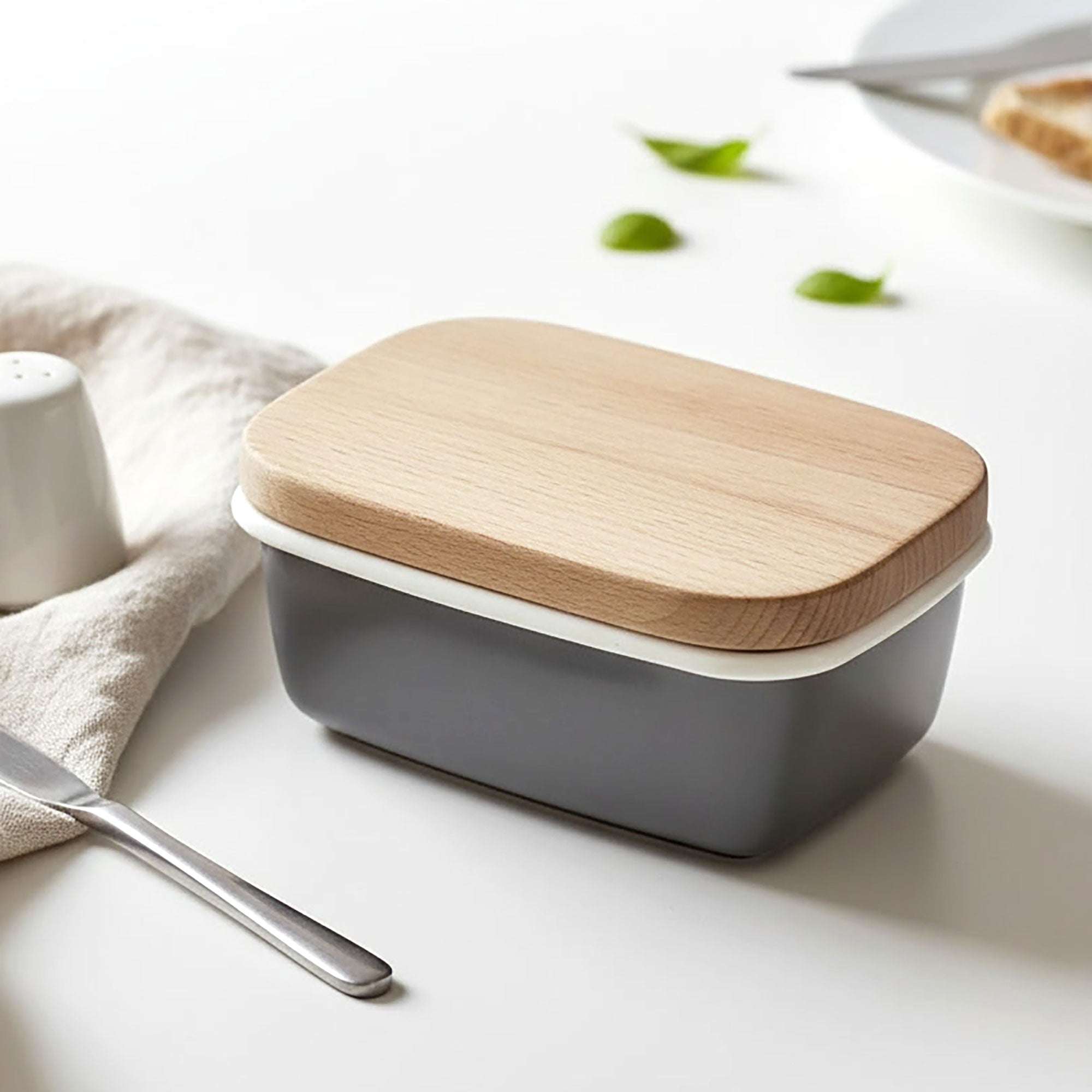 Enamel Scandi Butter Dish - Dark Grey