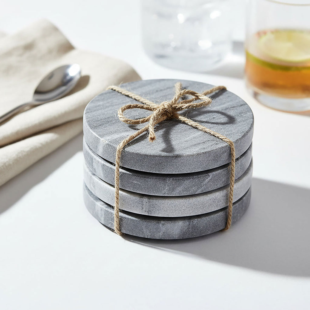 Set of 4 White Marble Round Coasters