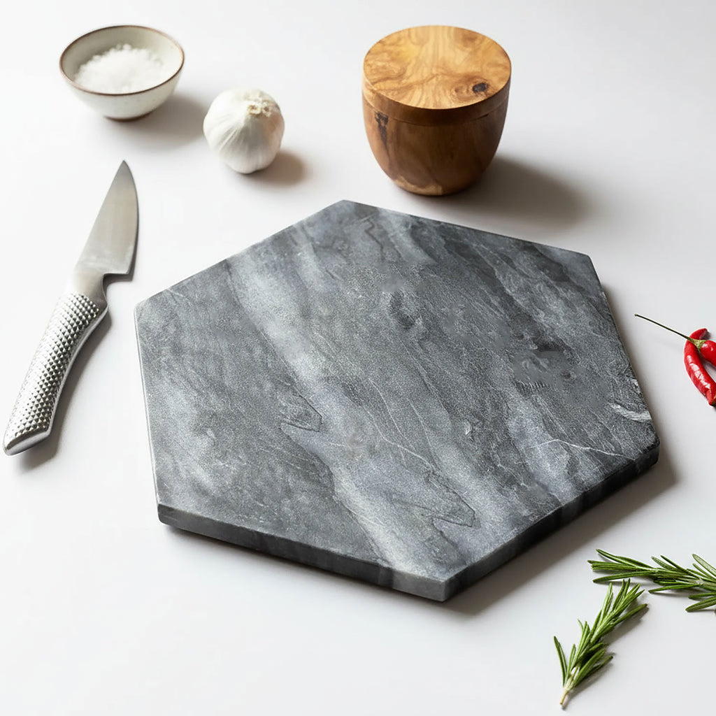 Marble Hexagonal Serving Platter - in Grey or White