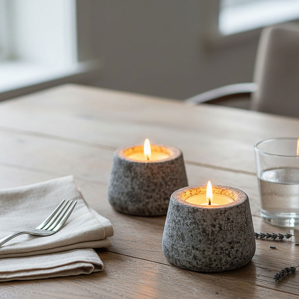 Set of 2 of Natural Granite Tealight Holders