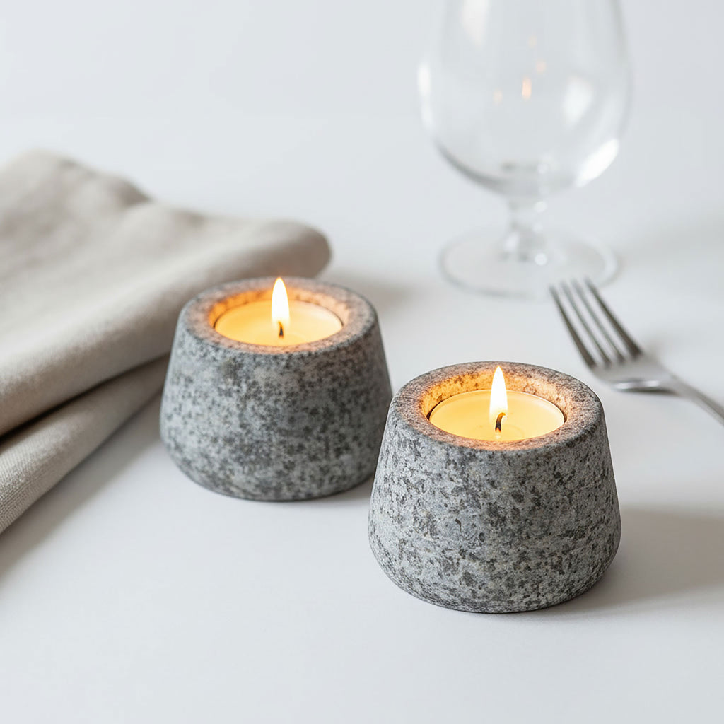 Set of 2 of Natural Granite Tealight Holders