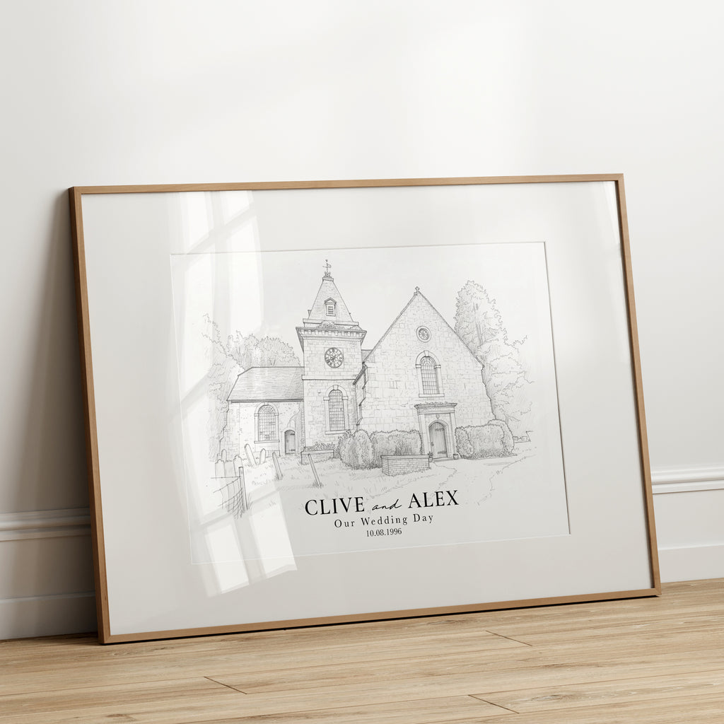 Personalised Fine Line Pencil Sketch Venue Print