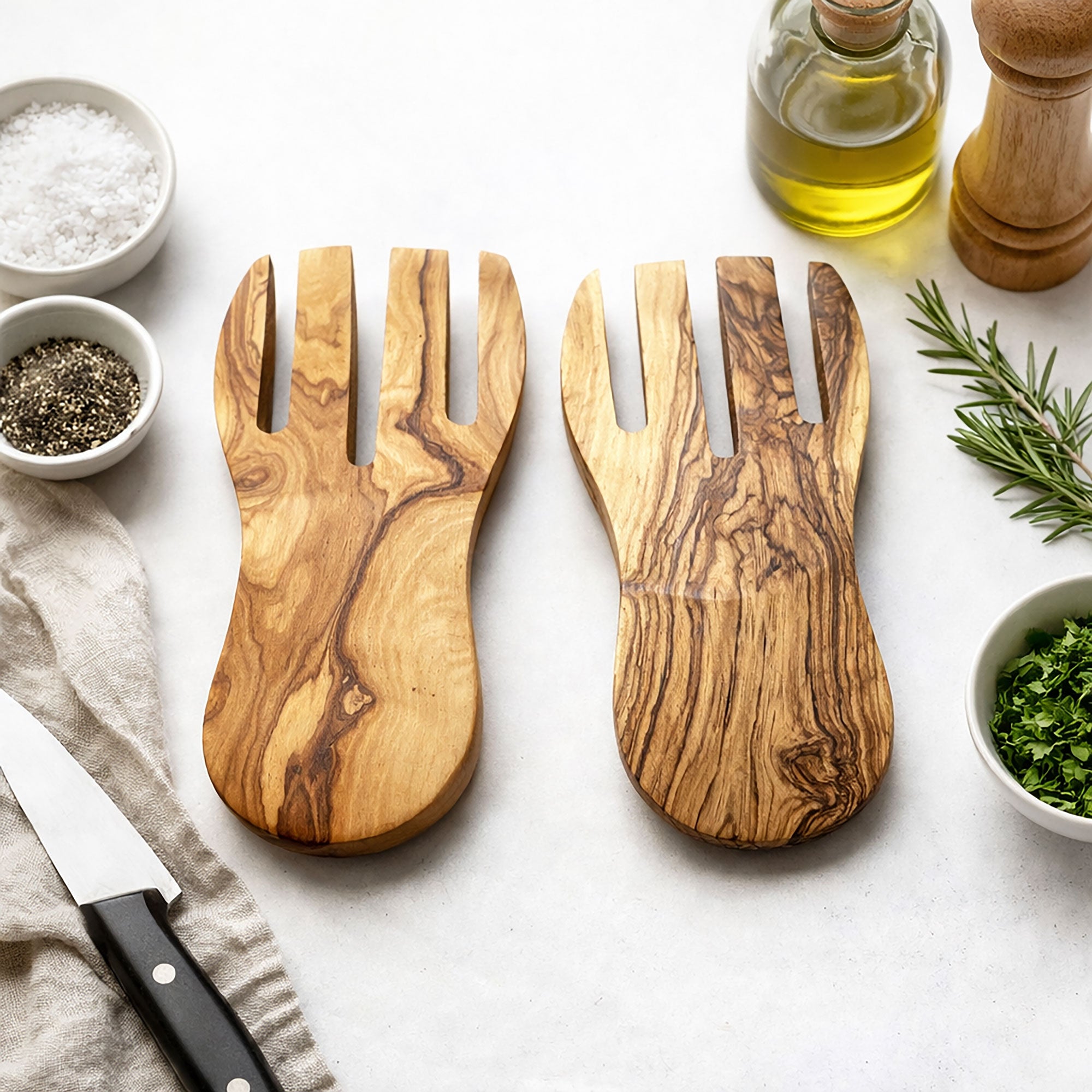 Traditional Olive Wood Salad Hands