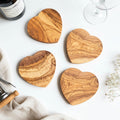 Set of 4 Italian Olive Wood Heart Coasters