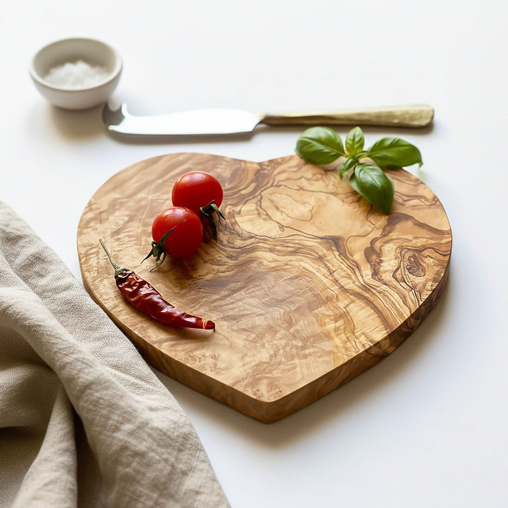 Heart Shaped Olive Wood Cheese Board -  Two Sizes