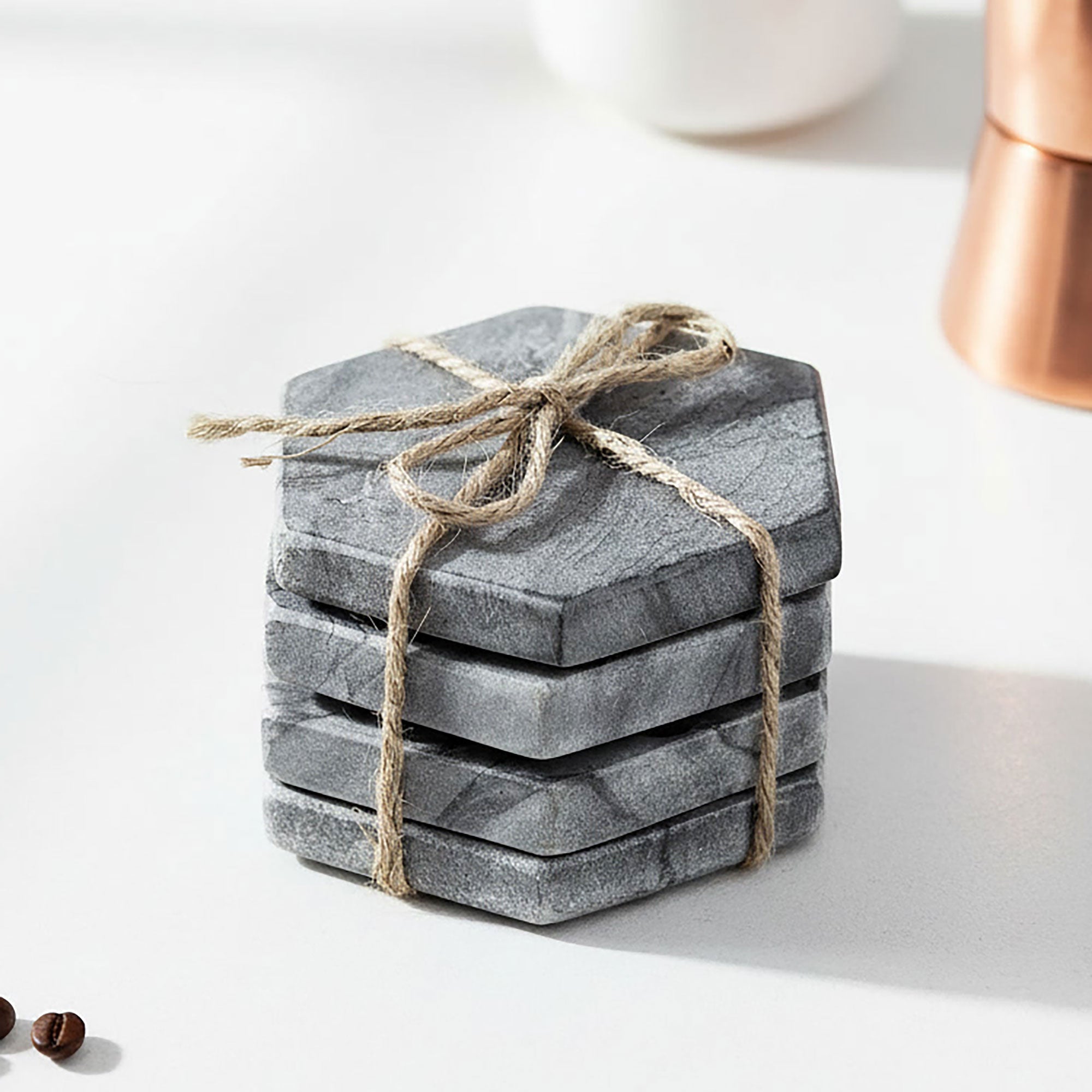 Set of 4 White Hexagon Marble Coasters