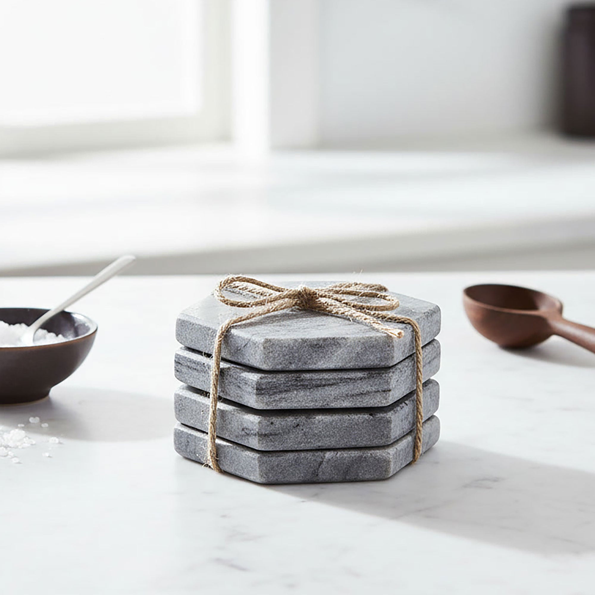 Set of 4 Grey Marble Hexagonal Coasters