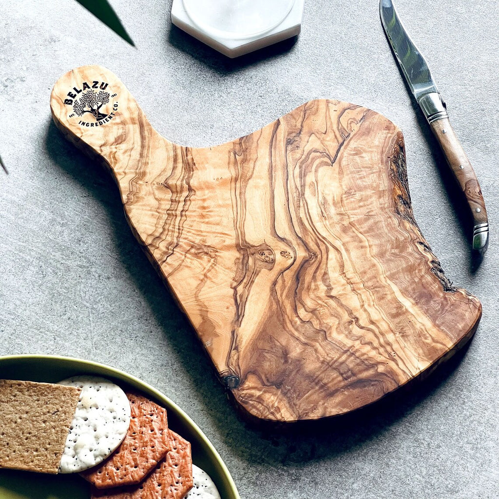 Your Own Logo Engraved Olive Wood Chopping/Cheese Board with Handle - 30cm x 15cm x 2cm