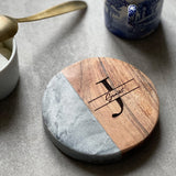 Personalised Monogram Marble & Acacia Wood Coaster | Birthday Gift