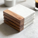 Set of 4 Marble & Acacia Square Coasters