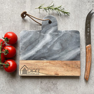 Your Own Logo Engraved Grey Marble & Acacia Board