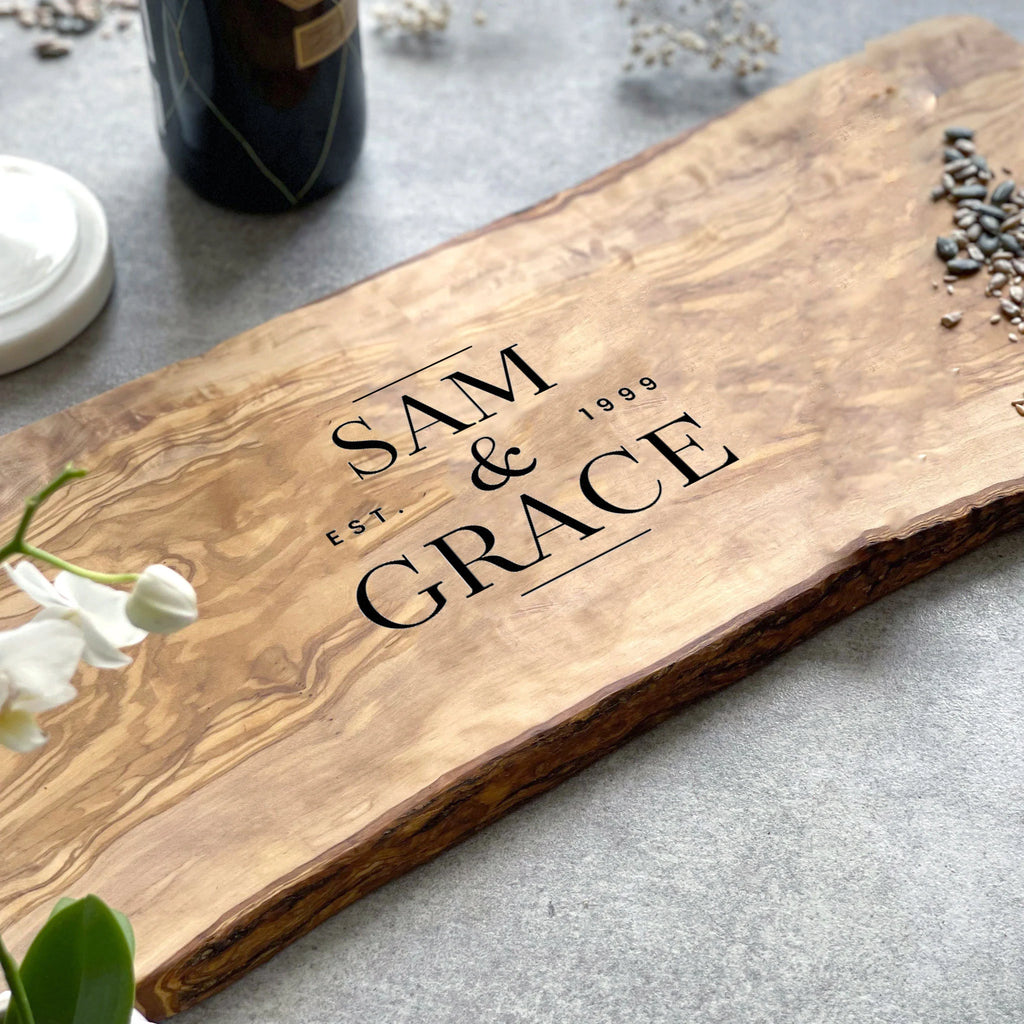 V Rustic Board Personalised Rustic Olive Wood Cheese Board - 4 Sizes Available – The ...