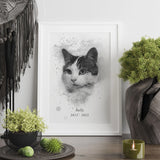 Personalised Black & White Watercolour Cat Portrait Print